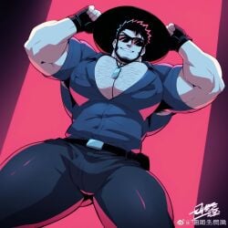 1boy ai ai_generated bara bara_tiddies bara_tits big_breasts big_chest big_pecs busty cleavage gay hairy_chest huge_breasts huge_chest huge_pecs male male_cleavage male_only muscular muscular_male solo solo_male sunglasses wolfygabo_garcía