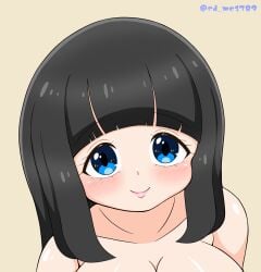 black_hair blue_eyes blush nude rd_mc1789 short_hair sole_female