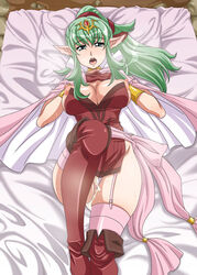 1girls after_sex after_vaginal bare_arms bare_thighs boots breasts breasts_out cape censored cum cum_in_pussy cum_inside fire_emblem fire_emblem_awakening garter_straps gloves green_eyes green_hair heavy_breathing large_breasts long_hair manakete nintendo nipples nori_(akusei_shinseibutsu) nori_(artist) on_back on_bed open_mouth panties panties_aside pelvic_curtain pillow pointy_ears ponytail pussy solo solo_female steam steaming_body steamy_pussy sweat thick_thighs thighhigh_boots thighhighs thong tiki_(adult)_(fire_emblem) tiki_(fire_emblem) white_panties white_thong