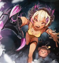 1girls 2d artist_request bandaid_on_nose bare_arms bare_chest bare_hands bare_hips bare_legs bare_midriff bare_shoulders bare_skin bare_thighs blonde_hair breasts cat_ears collarbone female hair_ornament haplorhine kokonuts medium_breasts mole_on_breast monkey monkey_ears monkey_girl monkey_tail necklace pink_eyes pink_highlights pink_nails primate prosthetic_arm scar_across_eye tagme twitch virtual_youtuber vtuber