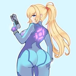 back_view big_ass big_breasts big_butt big_thighs big_titties clothing curvaceous curvaceous_female curvaceous_figure curvy curvy_figure curvy_hips ducktracio female female_focus female_only long_hair looking_at_viewer metroid milf nintendo samus_aran yellow_hair