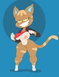 animal_crossing big_breasts featureless_crotch feline female fur katt_(animal_crossing) nintendo phone purple_yoshi_draws shirt_lift shortstack skindentation thick_thighs video_games wide_hips