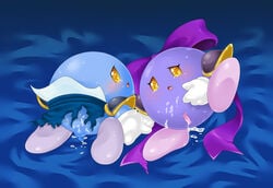 anus balls blue_body blue_skin blush blush cum eyelashes feet female kirby_(series) male meta_knight nintendo penis purple_feet pussy rule_63 testicles vagina yellow_eyes