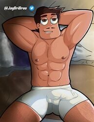 1boy 1male abs arms_up big_penis body_hair brown_eyes brown_hair bulge clothed clothing dark-skinned_male facial_hair hands_behind_head jaybribroo male male_only muscular muscular_male nipples penis rafael_diaz solo solo_male star_vs_the_forces_of_evil thick_thighs thighs underwear white_underwear