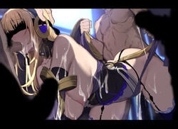 4boys all_fours ass blindfold blonde_hair blush breasts bukkake censored clenched_teeth clothing collar cum cum_in_mouth cum_in_pussy cum_on_body cum_on_breasts cum_on_clothes cum_on_hair elbow_gloves erection evelysse_(star_ocean) facial fellatio female gangbang garter_belt garter_straps gloves group_sex hand_on_head hanging_breasts headphones highres irrumatio large_breasts long_hair mosaic_censoring multiple_boys nagioka nagioka_(sblack) navel oral overflow penis penis_on_face pubic_hair pussy_juice rape sblack see-through spitroast star_ocean star_ocean_anamnesis stockings sweat teeth thighhighs