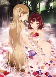 2futas areolae atelier_(series) atelier_sophie balls ballsack bath blonde_hair breasts detailed_background duo erection female_pubic_hair flower flowers foreskin full-package_futanari fully_retracted_foreskin futa_only futanari highres human intact light-skinned_futanari light_skin looking_at_viewer monika_ellmenreich nude official_art pale_skin partially_retracted_foreskin penis potion pubic_hair red_hair scrotum sophie_neuenmuller standing testicles third-party_edit uncut water wet