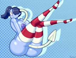 1girls alternate_breast_size angstrom ass big_ass breasts female female_only hair_over_one_eye large_breasts leviathan_(skullgirls) nipples red_and_white red_and_white_stockings red_eyes skullgirls solo_female squigly stockings striped_stockings thighs zombie zombie_girl