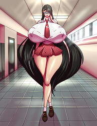 1girls 2021 breasts brown_hair color female female_only glasses hallway huge_breasts lipstick long_hair looking_at_viewer n647 nipple_bulge original original_character schnauzercito school school_uniform skirt solo thick_thighs thin_waist veronica_de_liz very_long_hair voluptuous wide_hips