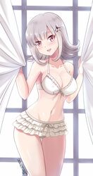 1girls adorable bangs bare_arms bare_breasts bare_midriff bare_shoulders belly big_breasts bikini blush blushing breasts busty cleavage curtains curvaceous curvy curvy_female curvy_figure cute cute_but_busty danganronpa danganronpa_2:_goodbye_despair female female_only frills front-tie_bikini front-tie_top hair_ornament hourglass_figure huge_breasts human human_only large_breasts light-skinned_female light_skin looking_at_viewer mole_on_breast nanami_chiaki navel red_eyes short_hair shortstack silver_hair smile smiling solo solo_female stomach straight_hair swimsuit the-sinner thighs voluptuous voluptuous_female white_bikini white_swimsuit wide_hips window