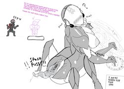 alien alien_girl funny gaping gaping_pussy insects keepers_(mass_effect) mass_effect monster_girl multi_arm multi_limb presenting_hindquarters presenting_pussy ryu34 space text