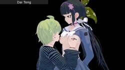 1boy 1girls 1male 3d ahoge animated bell_collar black_hair bow breasts chabashira_tenko collar danganronpa danganronpa_v3 ear_piercing earring earrings female female/male gray_eyes green_hair hand_on_breast headband human human_only humanoid japanese_clothes jewelry licking_nipple licking_nipples light-skinned_female light-skinned_male light_skin long_hair loop male male/female male_on_female rantaro_amami ring rings shirt_lift shirt_up short_hair short_playtime smooth_skin tagme video