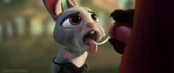 absurd_res anthro bodily_fluids canid canine clothed clothing cum cum_in_mouth cum_inside cum_on_face cum_string digital_media_(artwork) disney dress duo erection female fox fur genital_fluids genitals grey_body grey_fur hi_res judy_hopps lagomorph leporid male male/female mammal nick_wilde open_mouth oral_invitation penis purple_eyes rabbit tongue twilightchroma widescreen zootopia