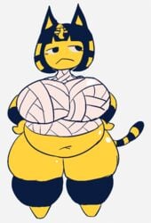 animal_crossing ankha big_belly bottomless chubby feline female fur hand_on_breast huge_breasts neetbean nintendo overweight overweight_anthro overweight_female thick_thighs video_games wide_hips