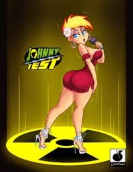 1girls ass bimbo bimbo_body bimbofication blonde_hair blue_eyes canon_genderswap cartoon_network cleavage eyeshadow female female_focus female_only genderbend genderswap genderswap_(mtf) hair_flower high_heels hoop_earrings jenny_test johnny_test johnny_test_(series) linkartoon lipstick looking_at_viewer makeup microphone open_toe_shoes radiation_symbol rule_63 solo solo_female solo_focus stiletto_heels very_high_heels