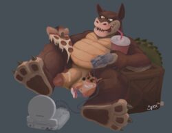 1boy anthro balls crash_(series) dingodile gaming male male_only penis pizza solo spectral-bat