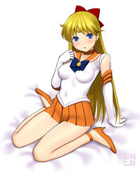 1girls bishoujo_senshi_sailor_moon blonde_hair blue_eyes bow clothing color colored erect_nipples erect_nipples_under_clothes female female_only high_heels minako_aino sailor_venus skirt small_breasts solo tagme yamada_ichizoku