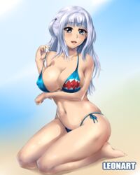 1girls bikini blue_eyes eye_contact female gawr_gura hololive hololive_english hololive_myth leonart long_hair looking_at_viewer sharp_teeth solo thick_thighs virtual_youtuber youtube youtuber