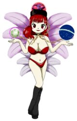 2husamba big_breasts brazil brazilian_flag edit feathers female hecatia_lapislazuli large_breasts moon official_art polos_crown red_bikini red_eyes red_hair revealing_clothes samba smile touhou zun_(jun'ya_ota)