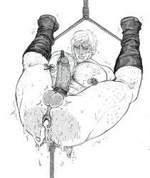 1boy after_anal after_sex alfred_(bloodborne) anus balls big_ass big_nipples bloodborne blush body_hair bondage boots cock_ring cum cum_in_ass cum_on_ass erection fromsoftware gaping gaping_anus hamfoot1 legs_held_open legs_up male_only male_urethral_insertion monochrome nipple_clamps orgasm_denial penis restrained sideburns suspension thick_thighs uncensored urethral_insertion