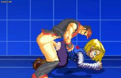 1boy 1girls android_18 animated blonde_hair blue_eyes cowgirl_position crossover dragon_ball fatal_fury from_behind garou:_mark_of_the_wolves gettag kim_dong_hwan m.u.g.e.n mating_press no_sound rough_sex sex snk sprite straight video