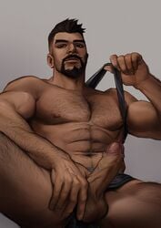 1boy abs arm_hair bara bare_pectorals black_male_underwear boxers chest_hair clothes_lift dark-skinned_male dark_skin erection foreskin gabriel_reyes goatee hairy highres intact large_pectorals leg_hair looking_at_viewer male male_focus male_nipples male_only male_underwear mature_male muscular muscular_male navel navel_hair nipples nude overwatch pectorals penis pulled_by_self realistic reaper retracted_foreskin seupil_hyugo_(spirohugo) shirt_lift short_hair solo stomach thighs uncensored uncut undercut underwear underwear_aside undressing veins veiny_penis