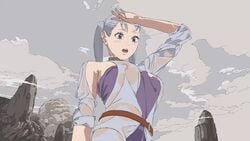 1girls animated belt big_breasts black_clover dress female female_only gif heavy_breathing large_breasts nipples_visible_through_clothing noelle_silva pink_eyes pink_nipples silver_hair solo wet_breasts wet_clothes wet_dress wet_hair wet_shirt