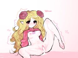 black_eyes blonde_hair bottomless breasts creampie cum_in_pussy cum_inside dark_eyes dripping_cum dripping_pussy female friday_night_funkin long_hair long_legs long_sleeves mod nipples original_character pink_nipples pink_shirt pink_skin quiver quivering rose roses rosie_(shiba_chichi) sketch twitching