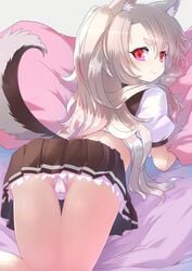 1girls animal_ears animated azur_lane black_skirt dog_ears female kemonomimi krono_tokage laying_down light-skinned_female light_skin looking_at_viewer looking_back no_sound panties pantyshot presenting presenting_hindquarters red_eyes sailor_uniform skirt solo solo_female tagme tail tailwag thigh_gap ugoira upskirt video white_hair white_legwear white_panties wolf_girl wolf_tail yuudachi_(azur_lane)