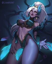 astrowolf breasts cambion7 coven_zyra female league_of_legends long_hair thick_thighs white_hair yellow_eyes zyra