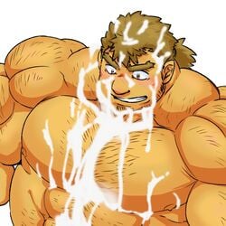 abs bara biceps blush blushing bodybuilder chest_hair cum cum_on_body cum_on_chest cum_on_face cum_on_muscles cum_on_pecs cumming cumshot d_ron_r hairy_chest hairy_male hyper hyper_balls hyper_genitalia hyper_muscles hyper_penis hyper_testicles looking_at_penis male male_focus male_only muscle muscles muscular muscular_arms muscular_ass muscular_back muscular_legs muscular_male muscular_thighs nipples open_mouth pecjob pecs veins veiny_penis ろん