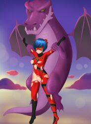 akumatized anthro anthro_penetrating arm_grab arms_held_up arms_up blue_hair clothed_sex dragon female female_human flying huge_cock human human_penetrated kagami_tsurugi knot knotting male male/female male_dragon miraculous_ladybug no_bra no_panties purple_dragon rape redbug ripped_clothing ryuko_(character) sex stomach_bulge tears torn_clothes vaginal_knotting vaginal_penetration wrist_grab yellow_eyes zoophilia