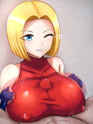 artist_request big_breasts blonde_hair blue_gloves blue_mary breasts crop_top cum cum_through_clothes fatal_fury fingerless_gloves gloves happy happy_paizuri happy_sex huge_breasts king_of_fighters outercourse paizuri paizuri_under_clothes precum red_crop_top short_hair snk source_request straight wet_clothing white_female wink