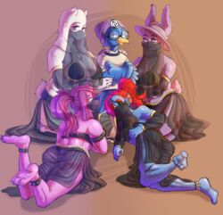 berdly blue_skin cleavage deltarune femsub furry happy_trance harem_outfit hypnosis maledom mind_control multiple_girls purple_skin rabbit_shopkeeper_(undertale) spiral_eyes susie_(deltarune) tomatson toriel undertale undyne