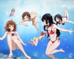 barefoot bikini black_hair blue_eyes breasts brown_eyes brown_hair cleavage feet freediving gradient gradient_background hair_ornament hairclip hibike!_euphonium holding_breath katou_hazuki kawashima_sapphire kousaka_reina large_breasts long_hair multiple_girls nakagawa_natsuki navel oumae_kumiko purple_eyes pussy sbel02 shiny_hair short_hair small_breasts swimming swimsuit tanaka_asuka toes uncensored underwater wavy_hair