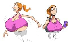 1girls boob_window breasts_bigger_than_head bursting_breasts busty clothed female female_only first-second huge_breasts ill_fitting_clothing large_breasts no_bra ponytail revealing_clothes rick_and_morty summer_smith tank_top tight_clothing top_heavy underboob