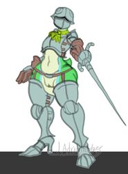 2018 accessory amphibian anthro areola armor ascot athletic athletic_anthro athletic_female belt bottomless breasts clothed clothing colored digital_drawing_(artwork) digital_media_(artwork) female fighting_pose flippers footwear frog garter garter_belt garter_straps genitals green_body green_skin hands_on headgear helmet hi_res invalid_tag knight legwear looking_at_viewer navel nipples nude obscured_face partially_clothed plate_armor pond_knight_(wittless-pilgrim) pose pussy shadow signature simple_background skimpy_armor skinny solo standing topwear warrior watermark weapon wide_hips wittless-pilgrim