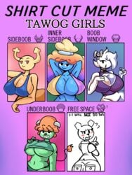 5_fingers 5girls anthro big_ass big_breasts blue_skin blush bull carrie_krueger cartoon_network female female_only ghost ghost_girl huge_ass huge_breasts huge_butt jamie_(tawog) luiron massive_breasts meme multiple_girls penny_fitzgerald rachel_wilson shirt_cut_meme small_breasts teri_(tawog) the_amazing_world_of_gumball white_skin