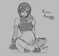 big_breasts blowing_raspberries clothed crossed_legs final_fantasy final_fantasy_vii nayaase_beleguii pregnant round_belly tongue_out yuffie_kisaragi