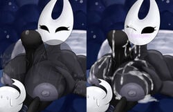 1boy 1girls big_breasts big_penis black_skin cum_on_face eyelashes hollow_knight hornet_(hollow_knight) huge_breasts huge_cock incest male/female paizuri protagonist_(hollow_knight) siblings small_but_hung smaller_male tagme team_cherry titfuck trigoat