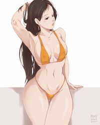 1girls amber_eyes black_hair erect_nipples final_fantasy final_fantasy_vii hand_in_hair large_breasts long_hair mazzlesdraws solo solo_female tifa_lockhart tight_fit voluptuous