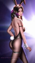 1girls aerith_gainsborough ass bunny_ears bunnysuit final_fantasy final_fantasy_vii liang_xing looking_at_viewer nylons thighs watermark