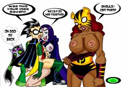 3girls cheshire dark-skinned_female dark_skin dc dc_comics dick_grayson female human jade_nguyen m_marker male pantha rachel_roth raven_(dc) robin_(dc) robin_(dick_grayson) rosabelle_mendez straight straight_hair teen_titans