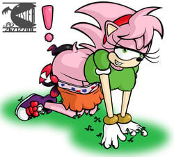 all_fours amy_rose anthro beige_skin black_nose chao_(sonic) clothing color dark_chao ears eyes facesitting female fleetway_comics fur furry furry_ears furry_tail green_eyes hair hedgehog interspecies jester male nose open_eyes pink_fur pink_hair pointy_ears size_difference skin sonic_(series) sonic_the_comic sonic_the_hedgehog_(comics) sonic_the_hedgehog_(series) tail