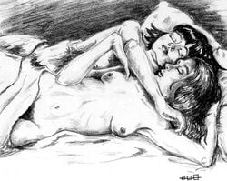 2girls breasts closed_eyes female female_only harry_potter hermione_granger lying monochrome nipples nude pansy_parkinson sea_shanties tagme