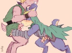 2boys a_link_to_the_past anthro bigok bottomless cornelius crossover fellatio furry lagomorph link link_(rabbit_form) male_only masturbation nintendo no_humans odin_sphere straight_hair the_legend_of_zelda yaoi