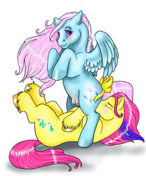 2girls breasts female female_only fur furry hooves horse inferno_edits jpg my_little_pony my_little_pony_'n_friends nipples pegasus smooth_skin tail white_background wind_whistler wings