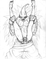 1girls angry black_sclera breasts clothes cum cum_in_pussy cum_inside dragon_ball dragon_ball_z erection feet female female_majin_buu front_view genderswap greyscale hair humanoid insertion interspecies long_hair long_tongue majin majin_buu male maujenfijeta monochrome muscular_male nipples nude penis pussy raised_legs rule_63 sex sketch son_goku straight straight_hair super_saiyan_3 vaginal_penetration vulva wristband