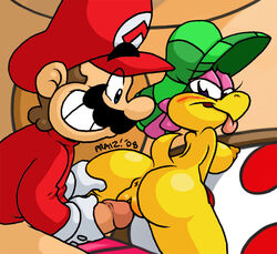 2008 bottomless female hat human imminent_sex interspecies koopa koopa_troopa kylie_koopa male mario mario_(series) mario_and_luigi_(series) mostly_nude nintendo pale_skin penis praiz pussy shirt smile smooth_skin straight toony vaginal_penetration