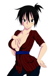 1girls beige_skin black_eyes black_hair breasts closed_mouth clothes color female female_only front_view hair hand_on_hip hourglass_figure human looking_at_viewer luffyko monkey_d_luffy navo one_piece open_eyes rule_63 scar smile solo standing straight_hair white_background