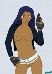 1girls dark-skinned_female dark_skin disney elisa_maza fab fab3716 female female_only gargoyles gun human human_only nipples police_badge policewoman pussy revolver solo tagme weapon